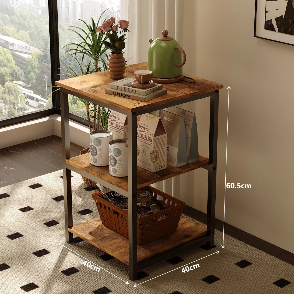 Comodino rustico marrone a livello laterale per soggiorno con struttura in metallo stile loft