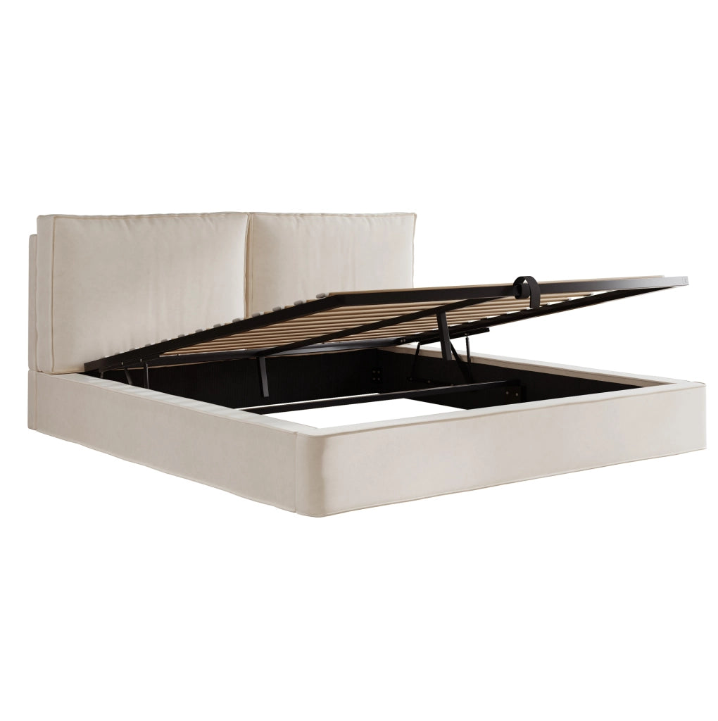 Letto matrimoniale contenitore in velluto beige 180x200 cm