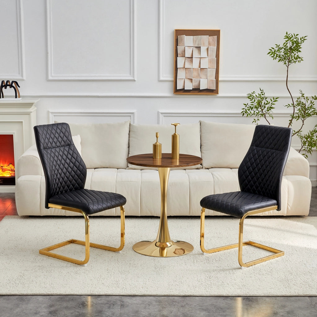 Set tavolo rotondo con 2 sedie imbottite nero e oro