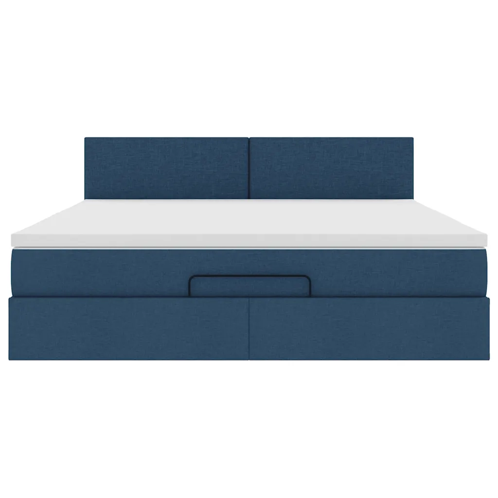 Struttura Letto Pouf con Materasso Blu 180x200cm in Tessuto