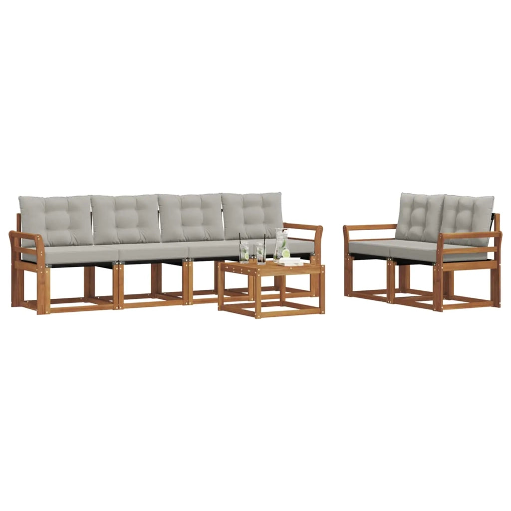 Set di divani da esterno 7 pcs Grigio Naturale e Chiaro