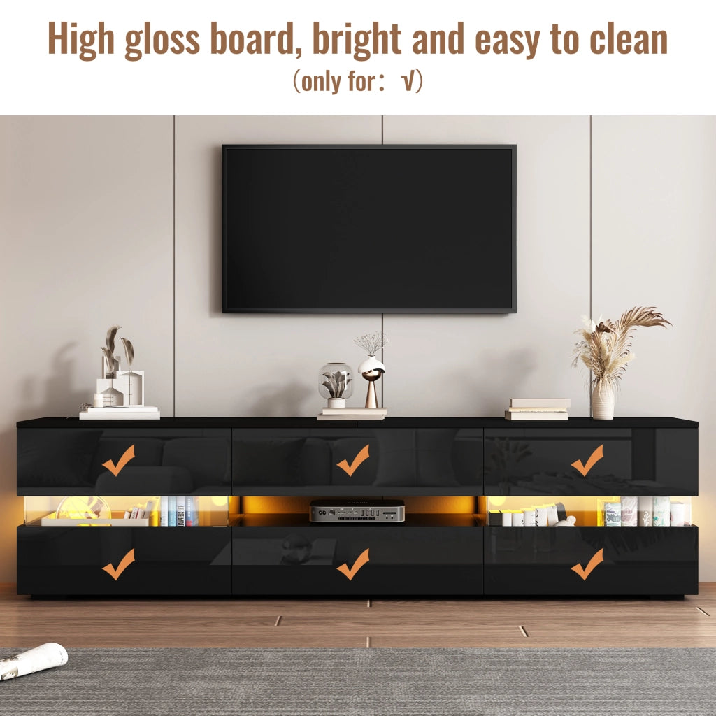 Mobile porta TV con LED, 2 ante, 1 cassetto e vano aperto, per soggiorno, in truciolato nero 160 × 39 × 45 cm