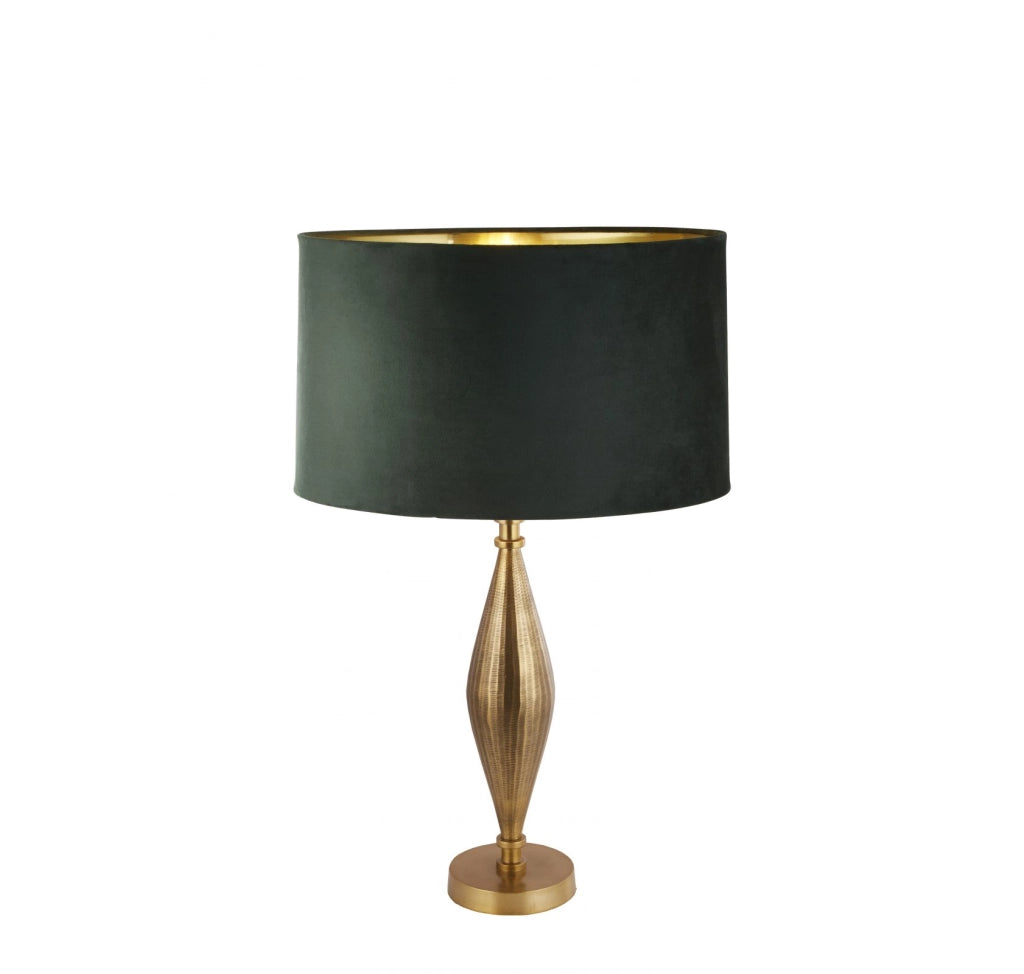 Lampada da tavolo Rye - Metallo ottone anticato e paralume in velluto verde