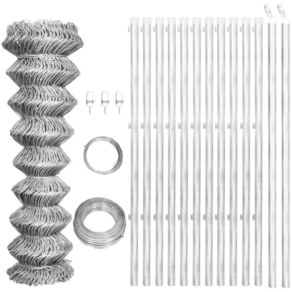 Recinzione in Rete con Pali in Acciaio Zincato 25x0,8 m Argento cod mxl 8299