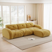 Divano modulare a L con pouf in ciniglia senza telaio e schiuma 32D, senza montaggio, per soggiorno, giallo