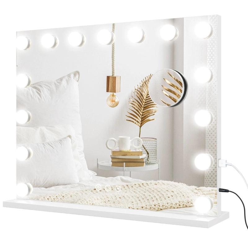 Specchio cosmetico a LED, 3 modalit¨¤ di illuminazione, dimmerabile, controllo touch, USB, 58x48 cm, bianco