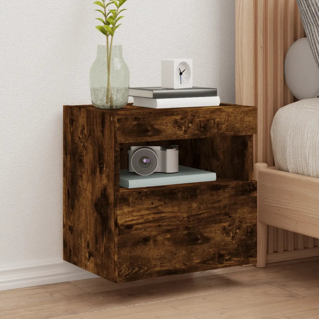 Mobili TV a Parete con Luci LED 2 pz-Credenza per TV sospesa Rovere Fumo 40x30x40 cm