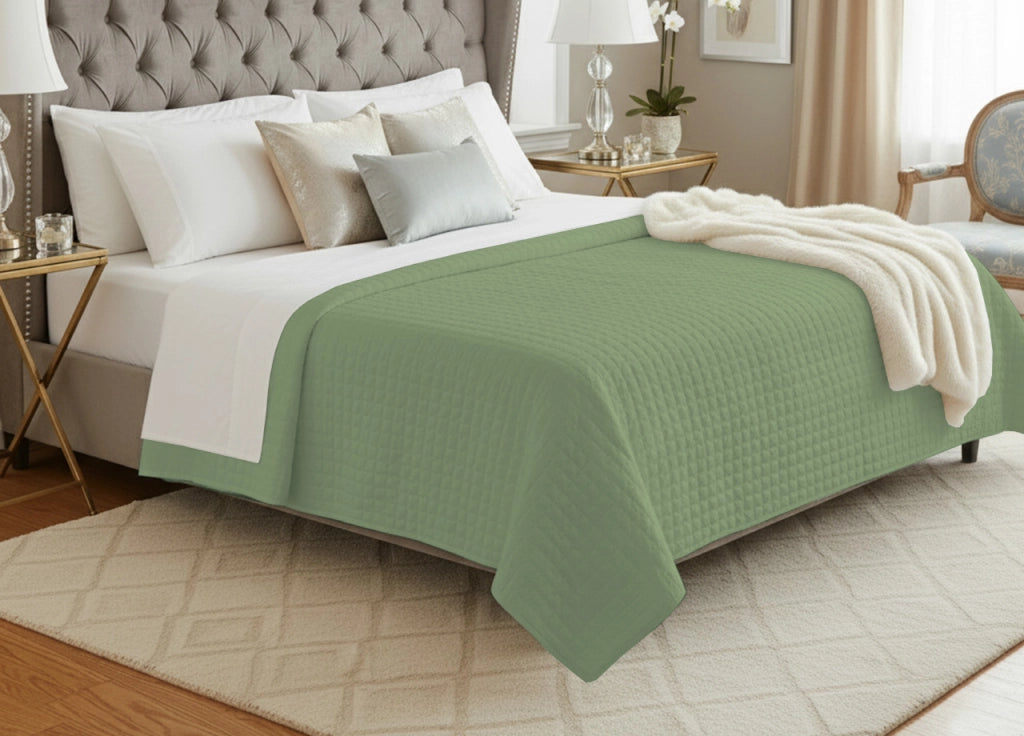 Quilt Trapuntino Piumino Estivo 100gr/mq Raso Cotone Tinta Unita Matrimoniale - Matrimoniale - Salvia