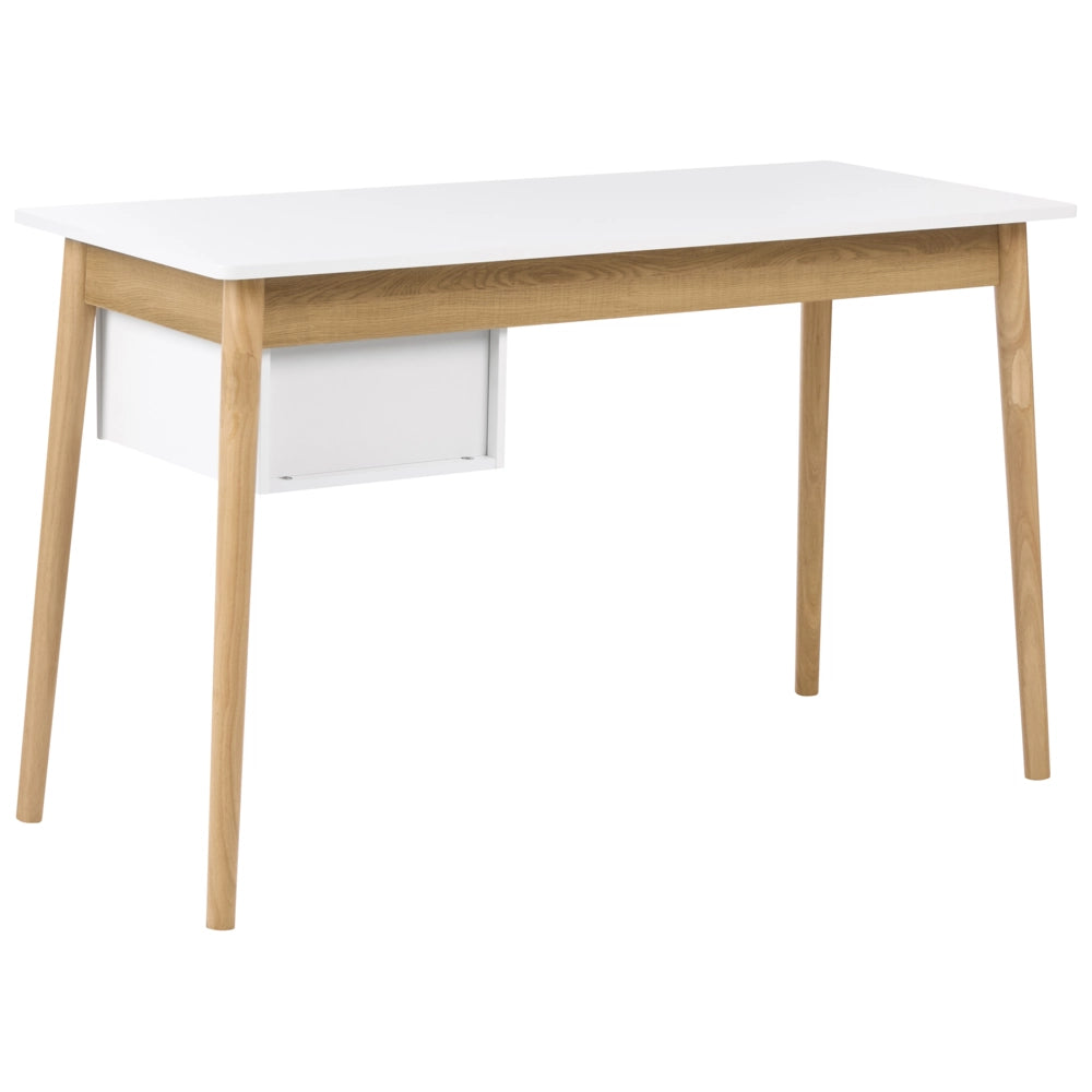 Scrivania da ufficio per casa con cassetti in truciolato 120 x 50 cm bianco e marrone chiaro design minimalista