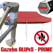 Gazebo 3x6 m rosso certificato IGNIFUGO SENZA laterali pieghevole alluminio piantone esagonale 45mm portatile estendibile richiudibile estensibile acciaio per fiere eventi stand chiosco tenda tendone mercato mercatino