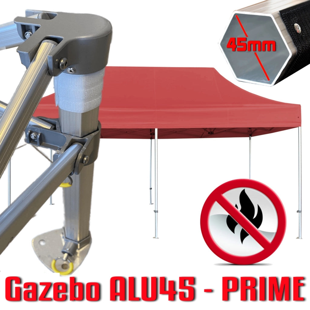 Gazebo 3x6 m rosso certificato IGNIFUGO SENZA laterali pieghevole alluminio piantone esagonale 45mm portatile estendibile richiudibile estensibile acciaio per fiere eventi stand chiosco tenda tendone mercato mercatino
