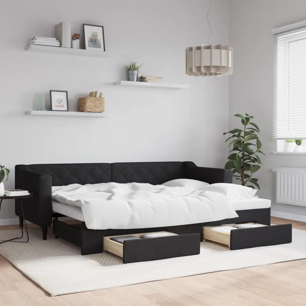Divano Letto Estraibile con Cassetti-Sofa Letto-Daybed Nero 80x200 cm in Tessuto 708357