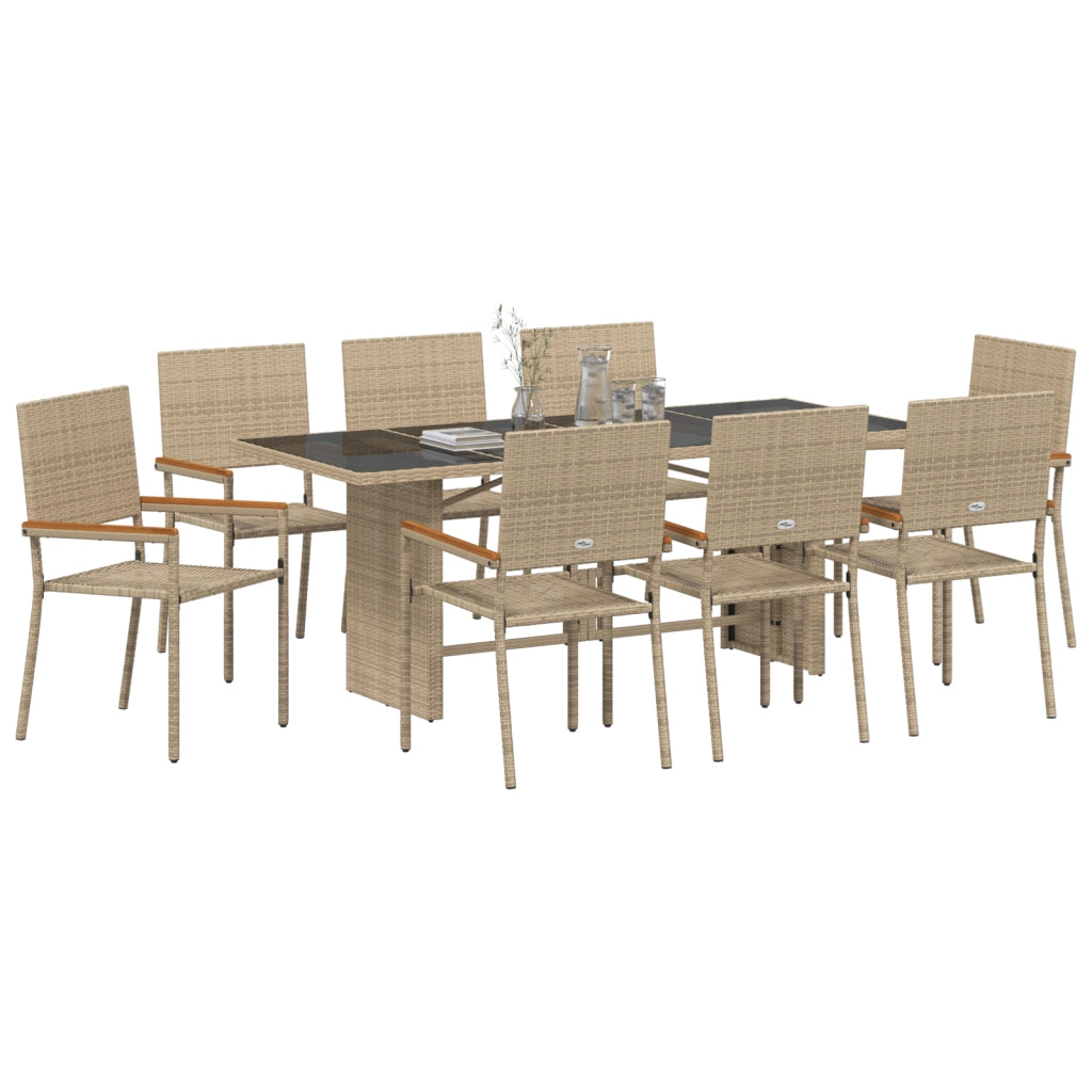 Set da pranzo da giardino  a 9 pezzi beige in polyrattan