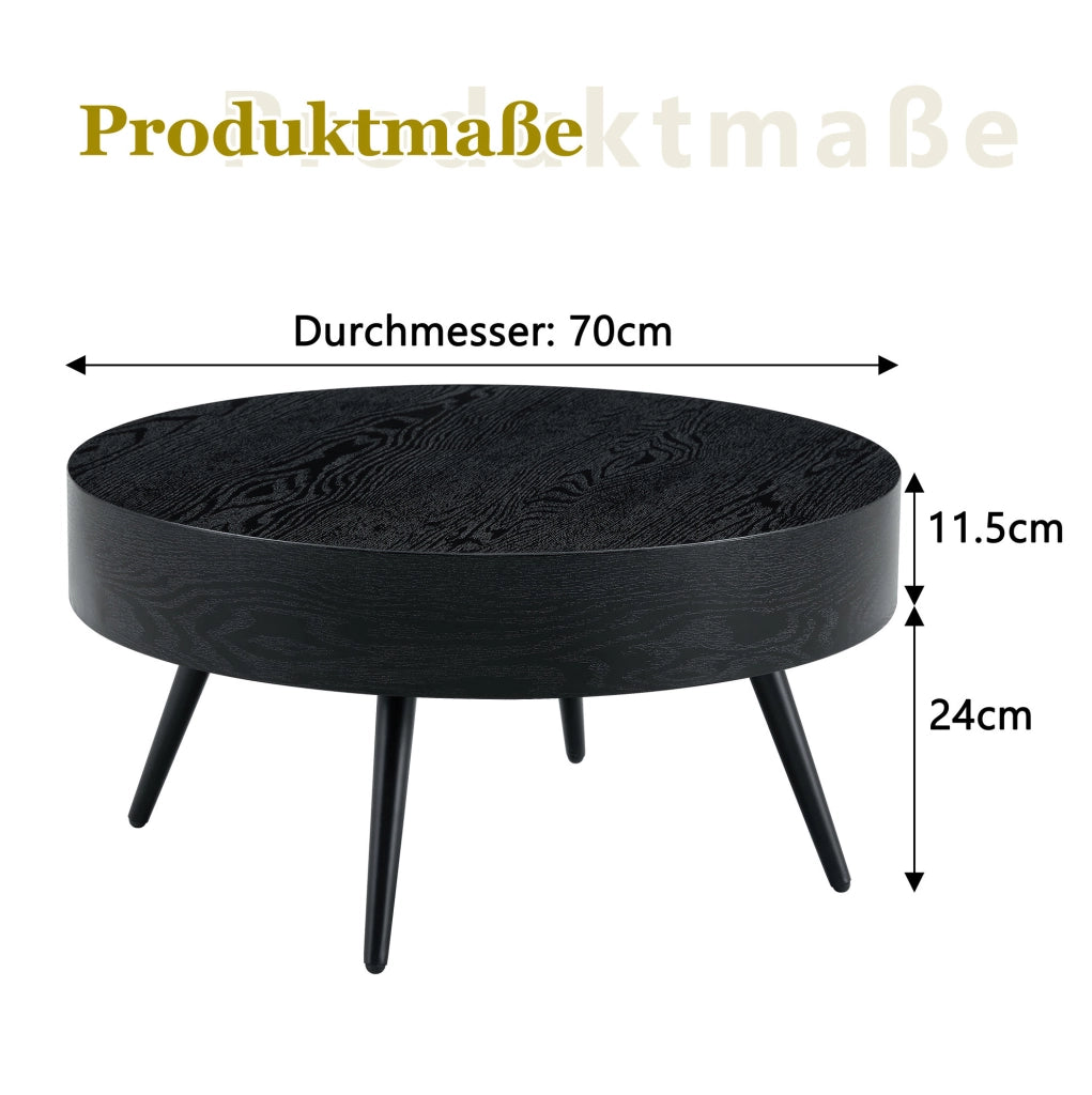 Tavolino da caffè rotondo nero Ø70 cm in MDF e metallo