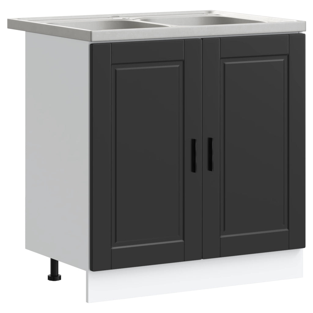 Mobile Sottolavello  "Porto" con Lavello Nero 80x46x84,5 cm in Legno Ingegnerizzato