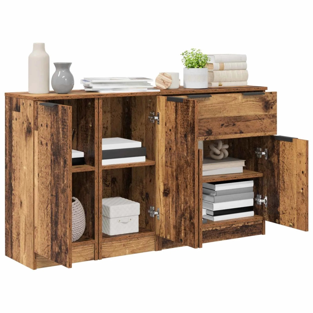 Credenza con cassetto 3 pz-Set di 3 Buffet-Armadio da cucina Legno vecchio Legno multistrato 918184