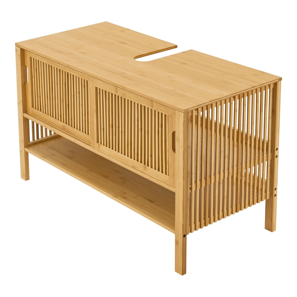 Mobiletto sottolavabo per bagno design bambù 60 x 100 x 45 cm finitura naturale 03_0009979