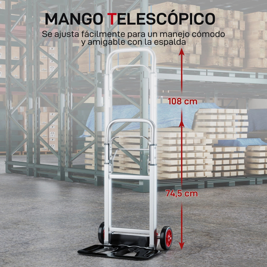 Carrello Pieghevole in Alluminio con Ruote ¨C zephmum ¨C Colore Argento e Nero 40x41x108 cm