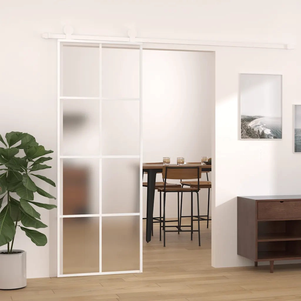 Porta Scorrevole in Vetro ESG e Alluminio 76x205 cm Bianca 151669