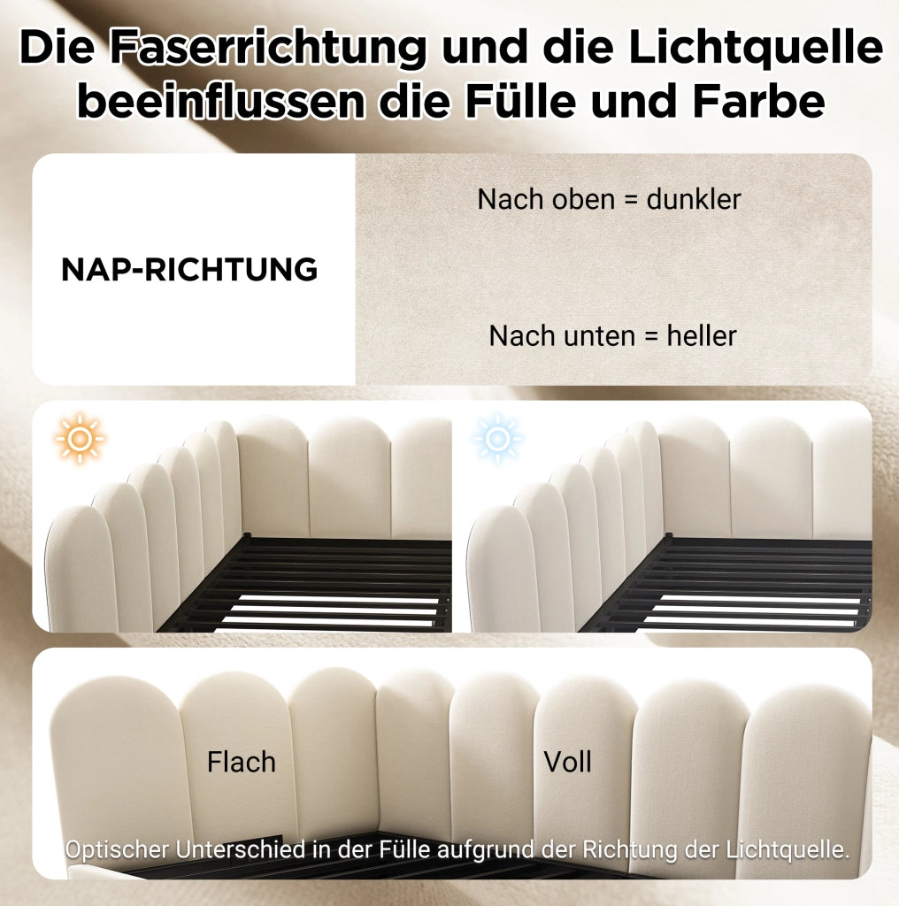 Letto imbottito beige in velluto con 2 cassetti e spazio contenitore 90x190 cm
