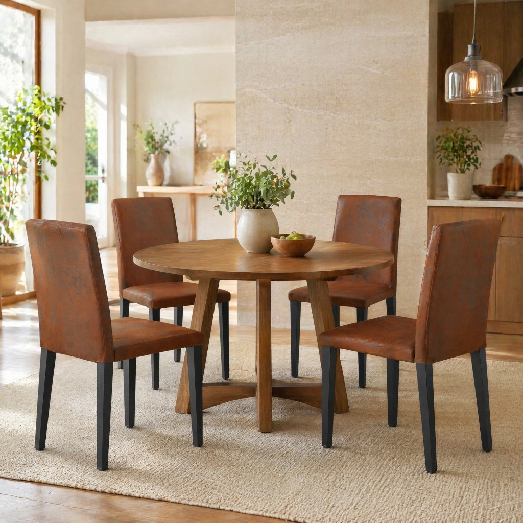 Sedie da pranzo Set da 4 con schienale ergonomico e piedini antiscivolo in tessuto metallo Marrone Nero