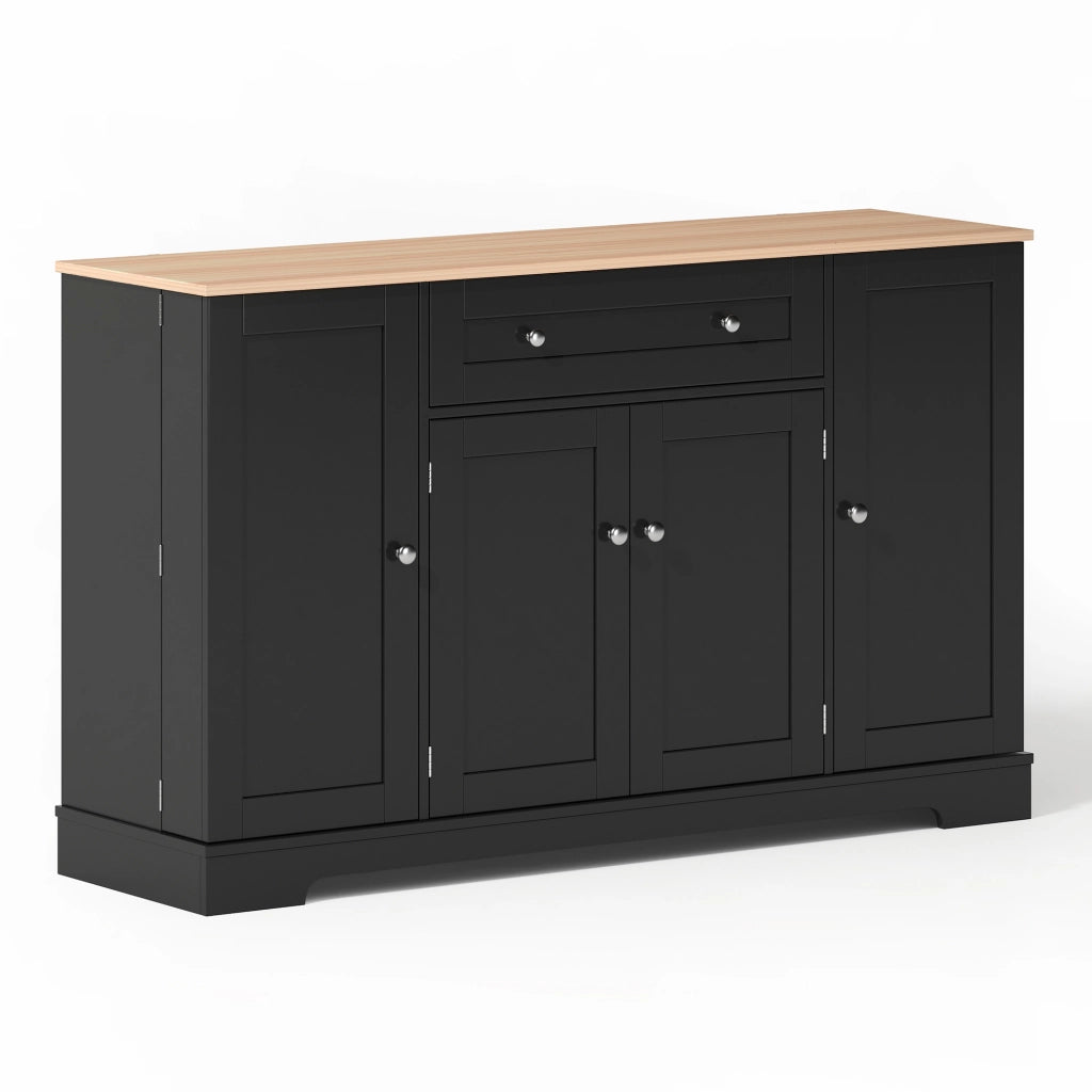 Credenza 138x40x85 cm Nera con Cassetto; Armadietti; Ripiani Regolabili e Portaoggetti sulle Ante