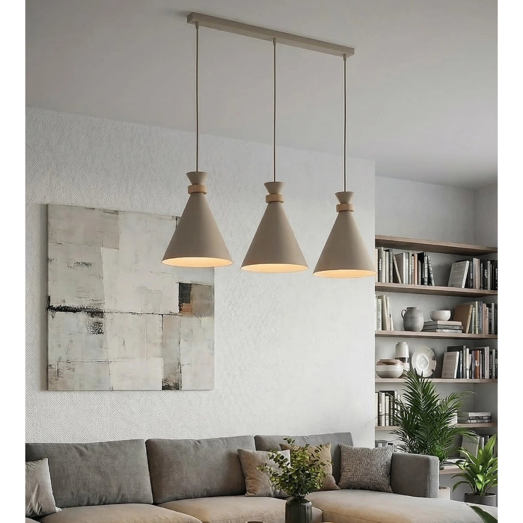 Lampada a sospensione ZERO in acciaio beige e legno