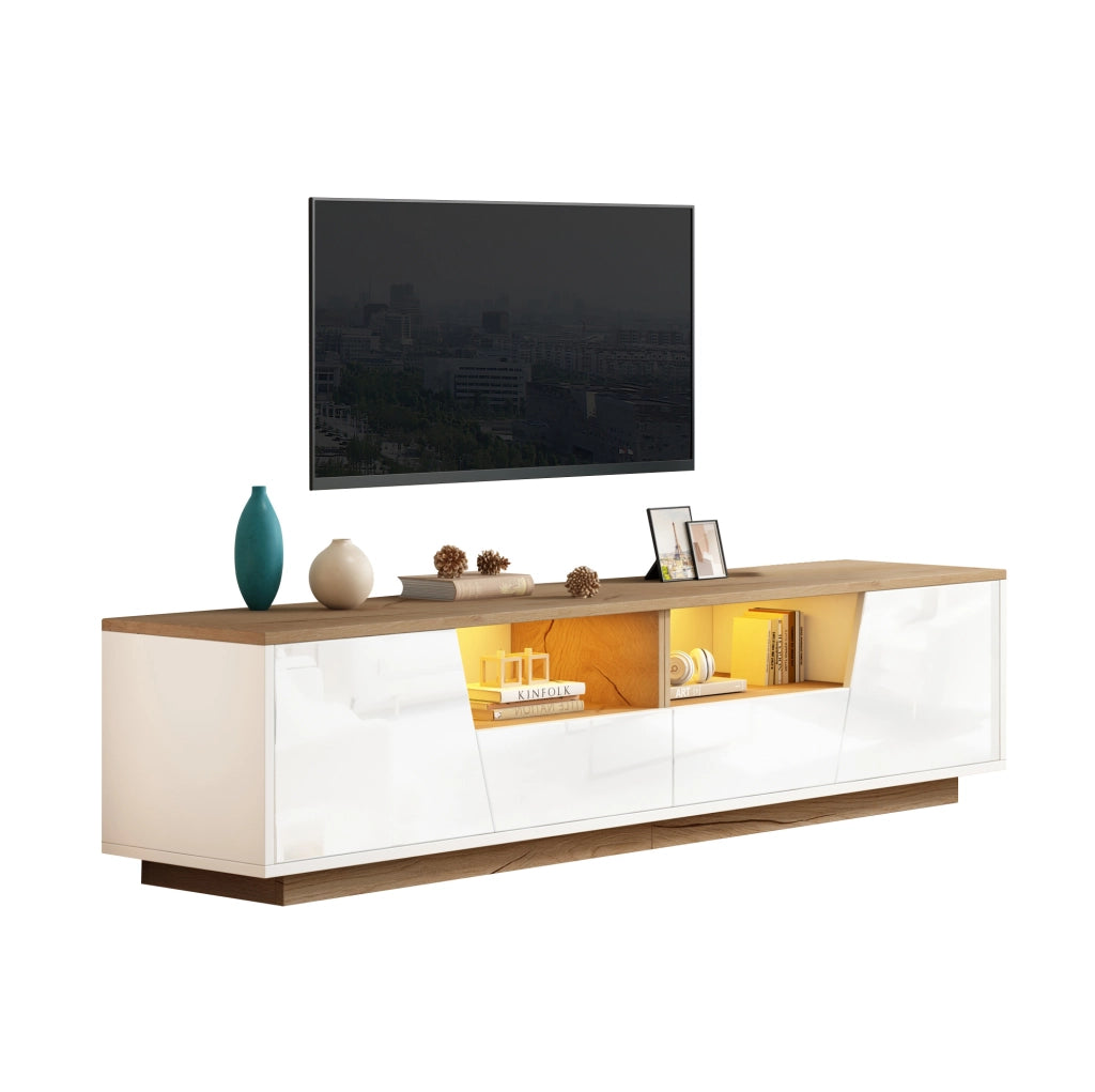 TV stand 180x40x46 cm con 2 cassetti; 2 armadi e LED; bianco e effetto legno
