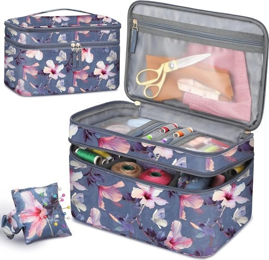 Organizzatore per accessori da cucito con cuscino per aghi - Organizzatore doppio strato per fili e aghi