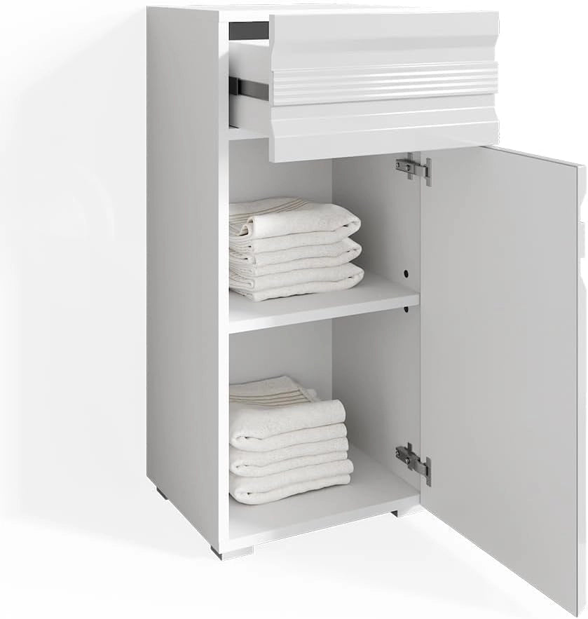 Mobiletto bagno Fredd, Bianco lucido, 36.4 x 79 cm, a parete con due ripiani interni regolabili