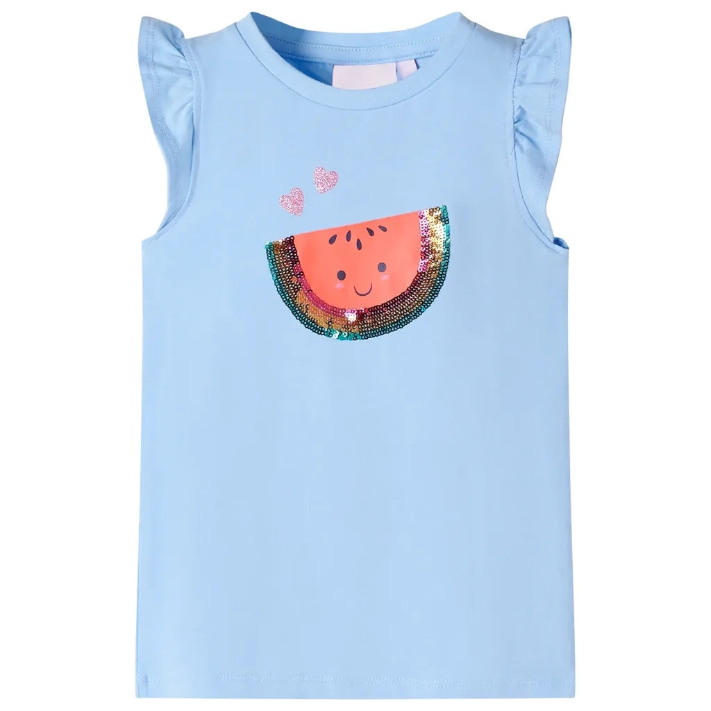 Maglietta da Bambina con Maniche Volant Azzurra 128cod mxl 85346