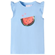 Maglietta da Bambina con Maniche Volant Azzurra 128cod mxl 85346