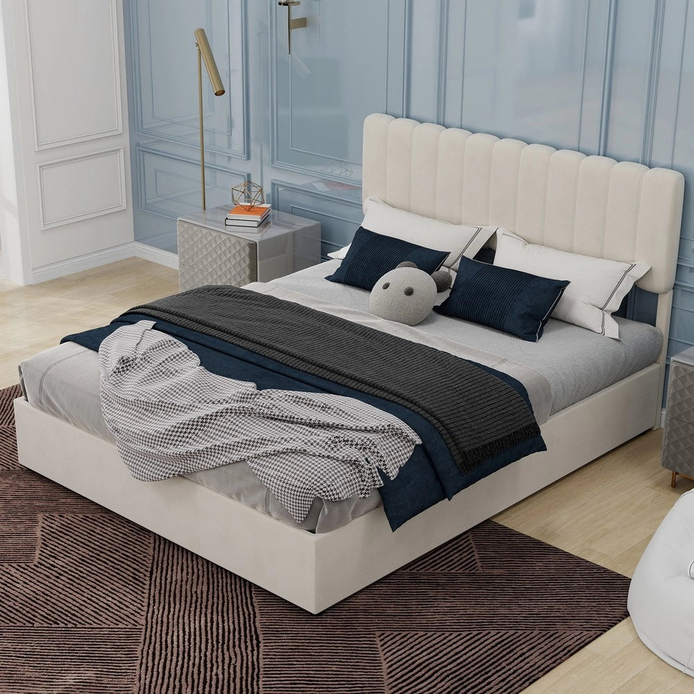 Letto Contenitore Imbottito 160x200 ¨C Xylo ¨C Beige, Testiera, Idraulico