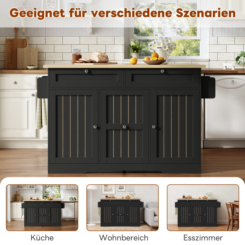 ISOLA CUCINA Pieghevole 120x45(70)x92 cm MDF Nero con ruote