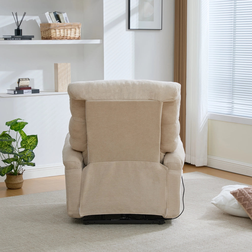 Poltrona Relax Elettrica Massaggiante con Alzapersona ¨C MINIMAL ¨C Reclinabile, Poggiapiedi, Tessuto Kaki Chiaro
