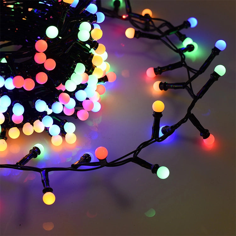 CATENA LUMINOSA LED A SFERA 500 LUCI MULTICOLORE SU CAVO NERO DA 10 METRI - CON 8 MODALITA' DI ILLUMINAZIONE PROLUNGABILE FINO A 2 PEZZI