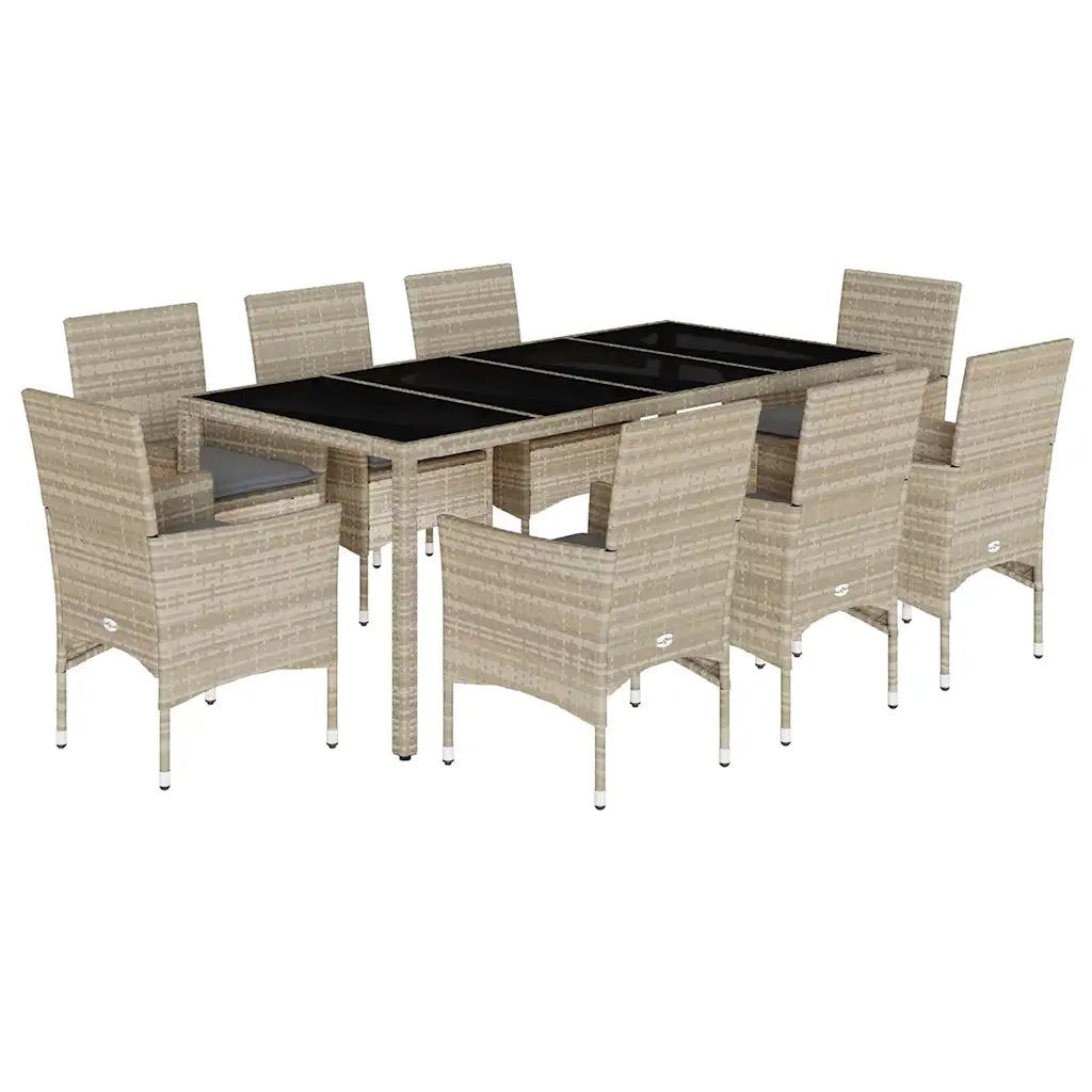 Set Pranzo Giardino 9 pz Cuscini Grigio Chiaro Polyrattan Vetro 3278578