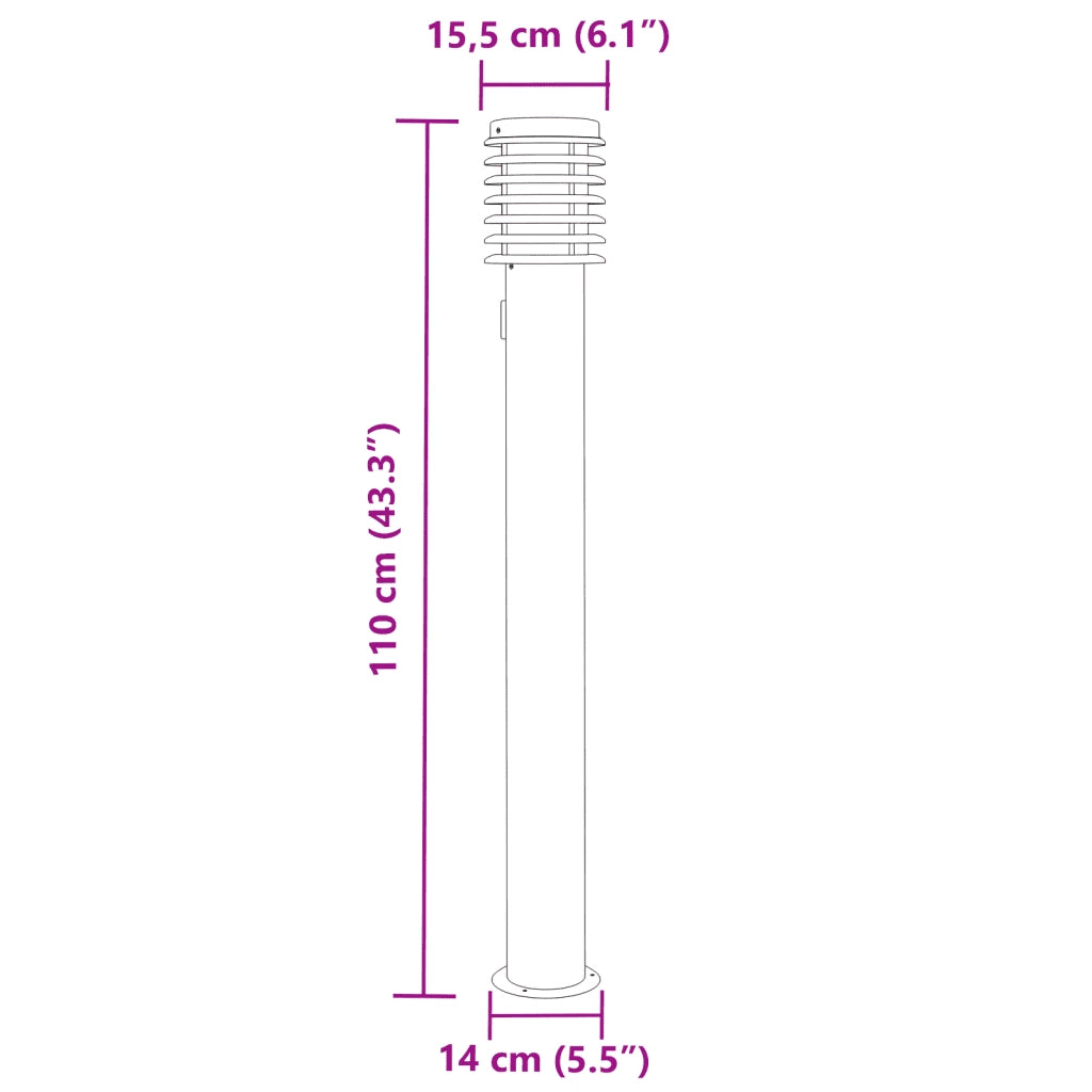 vidaXL Lampade da Terra Esterni con Presa 3 pz Argento 110 cm Acciaio