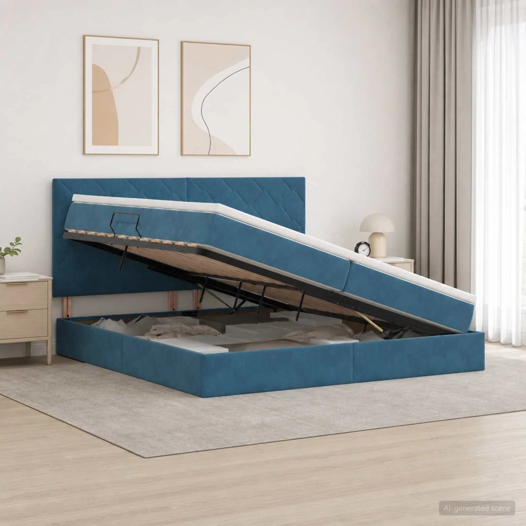 Letto con contenitore LED e materasso Blu Scuro 200 x 200 cm 3460216