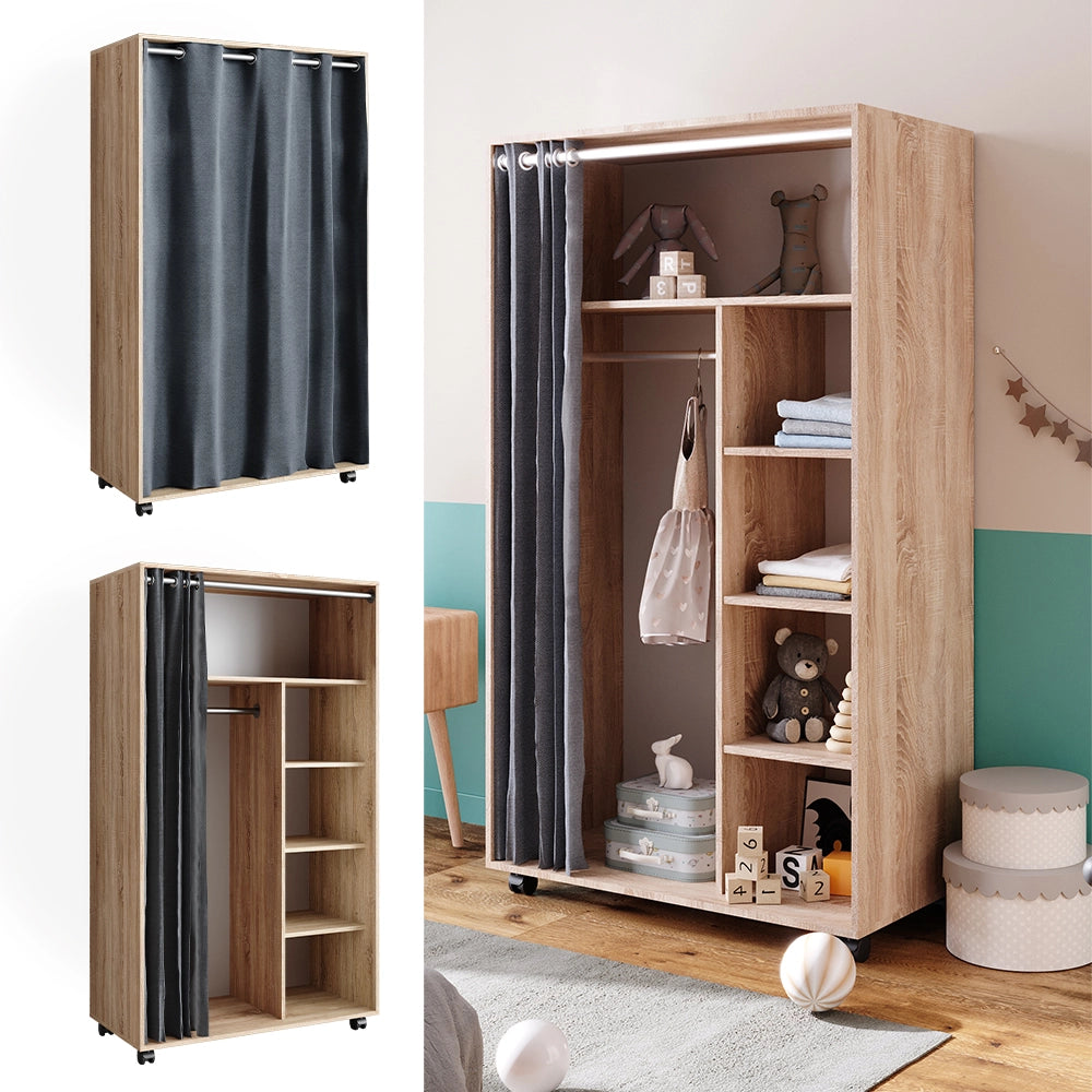 Vicco Armadio multifunzione Sonoma 100 x 168 cm aperto, con rotelle
