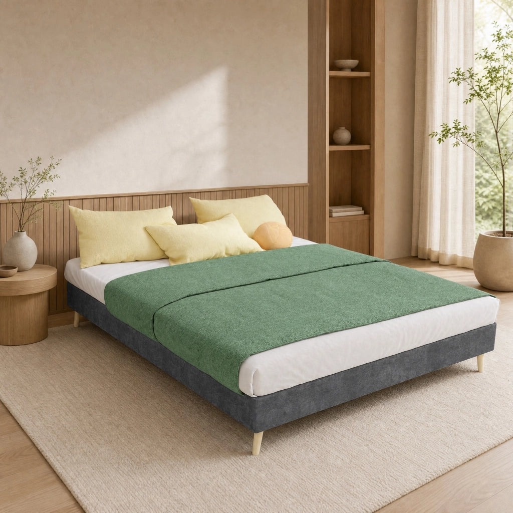 DESMIU Letto matrimoniale 140 × 200 cm con testiera geometrica, grigio, senza materasso, in tessuto e metallo