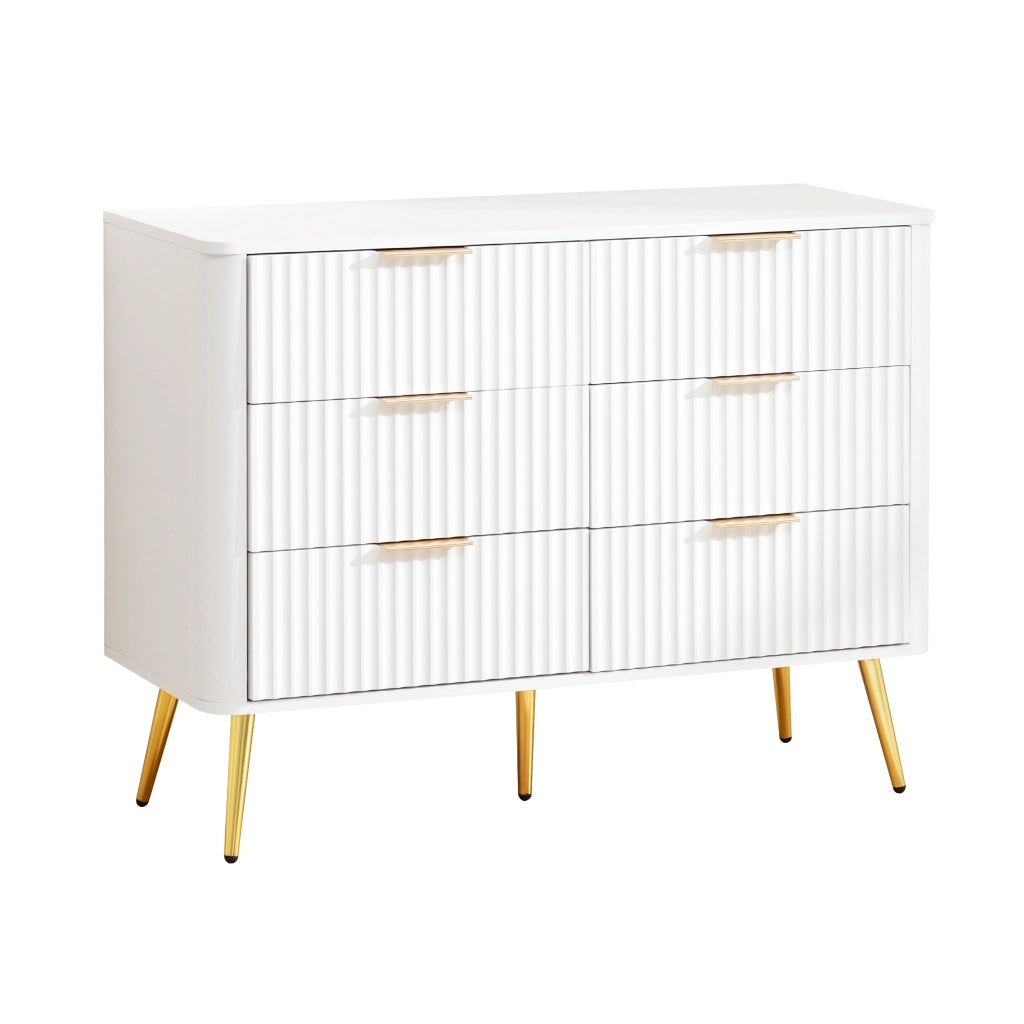 Cassettiera, 6 cassetti, maniglie in metallo, dispositivo antiribaltamento, bianco