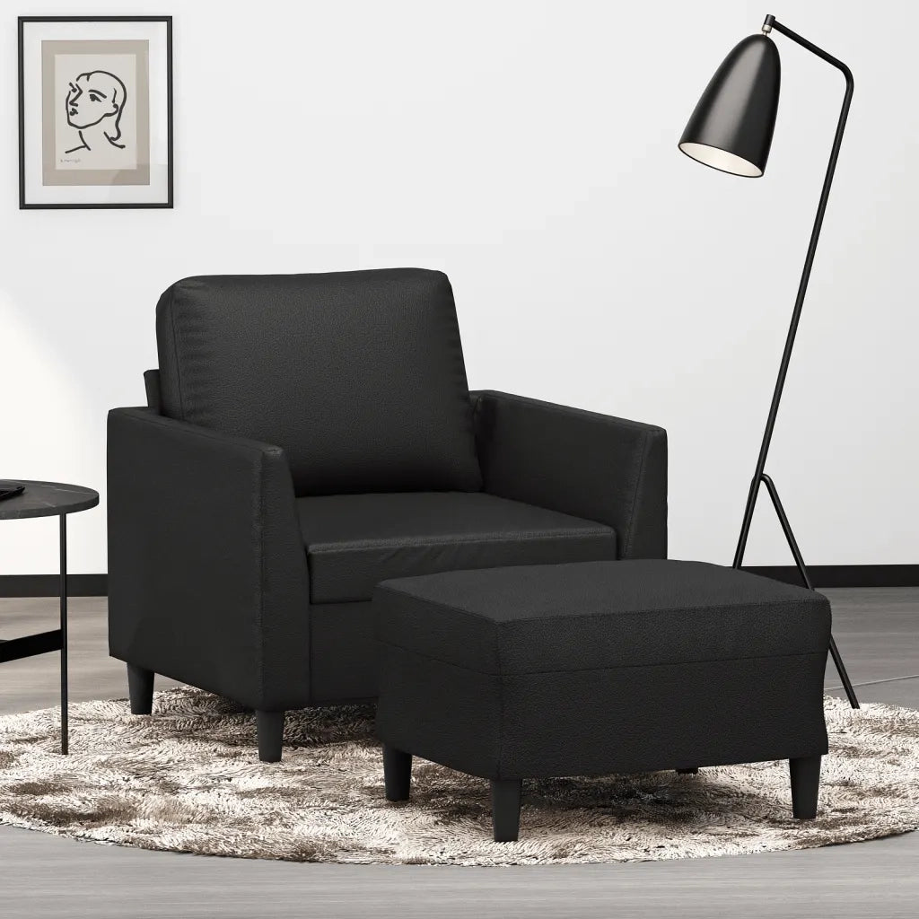 Poltrona | Sedia Relax con Poggiapiedi Nero 60 cm in Similpelle