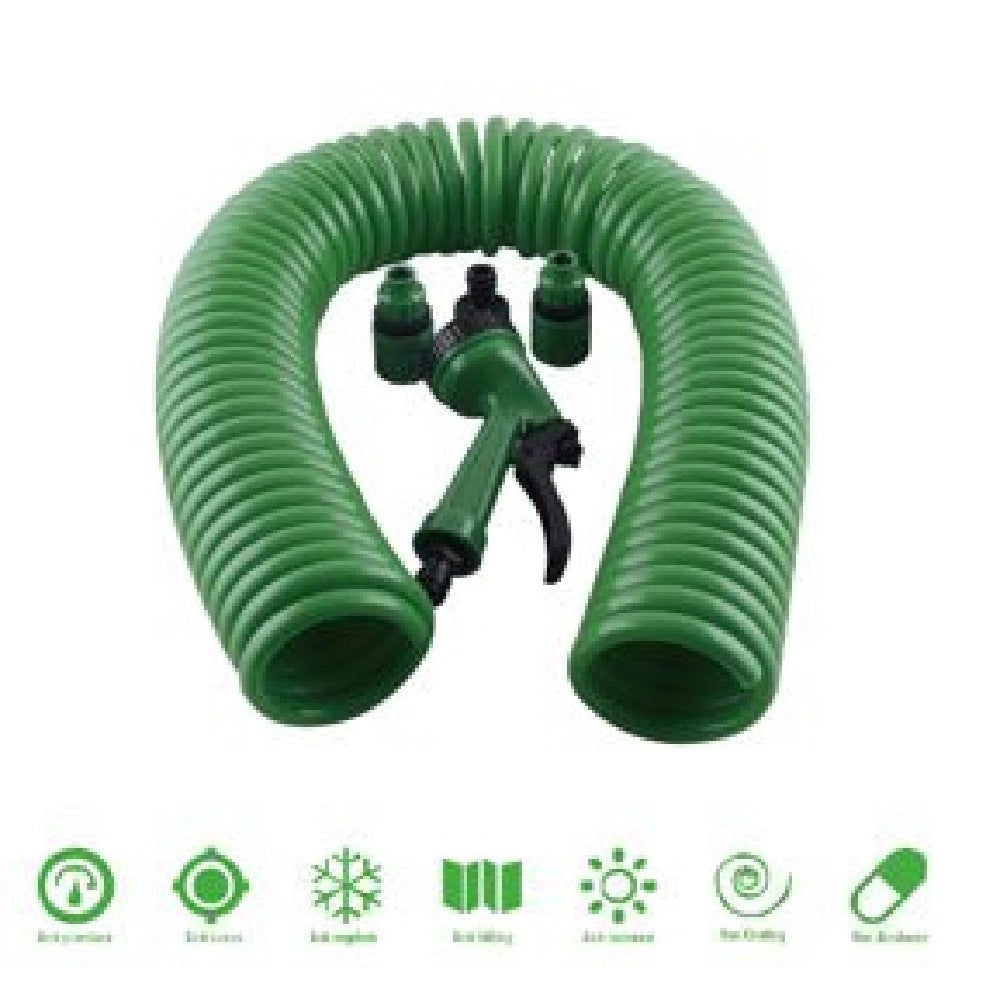 Trade Shop - Tubo Flessibile Spirale Molla 15mt Con Pistola Innaffiare Giardino Pompa 57519 -
