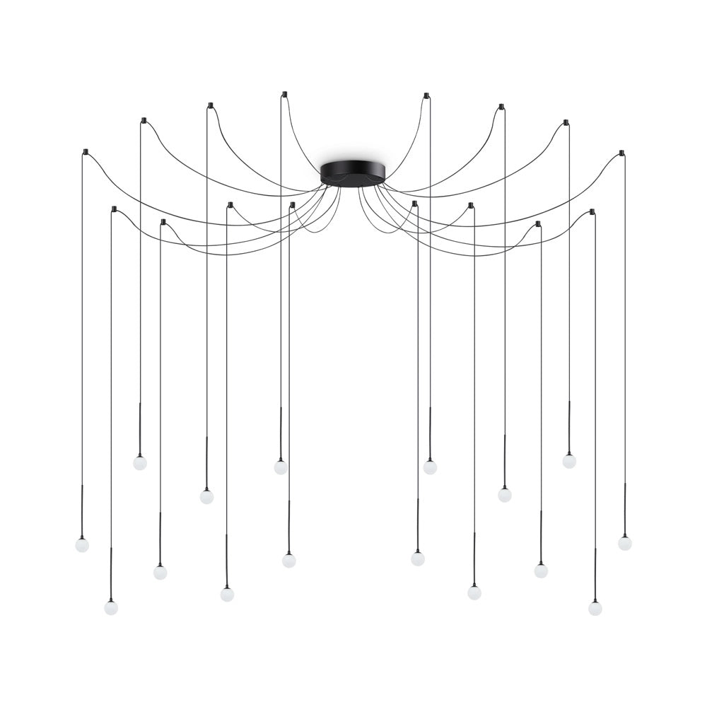 Sospensione Industrial-Minimal Lucciola Metallo Nero 16 Luci Led 16W 3000K
