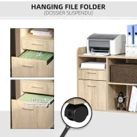 Mobile Porta Stampante, Mobile Ufficio, Mobiletto Basso, Mobile Multiuso con 4 Ruote, Rovere, 80x40x72cm