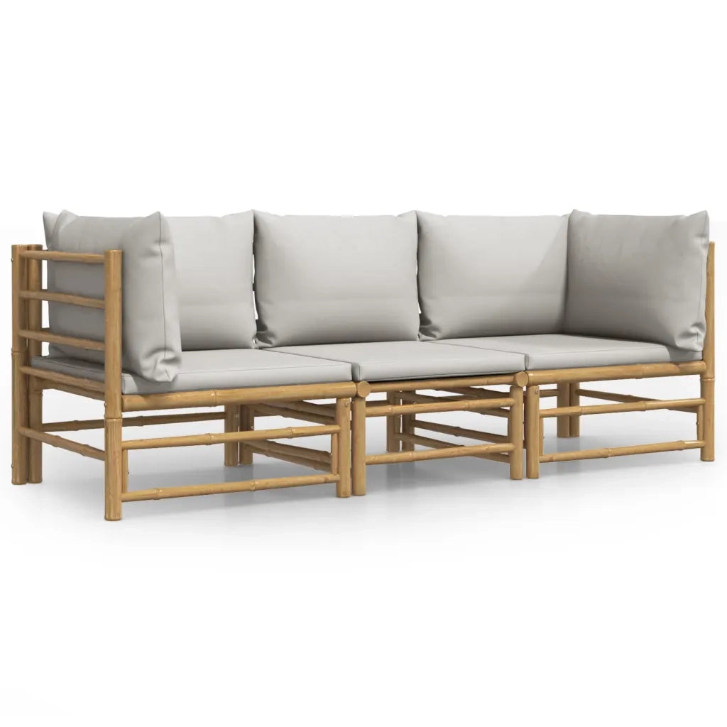 Set Salotto da Giardino 3pz con Cuscini Grigio Chiaro Bambù 3155087