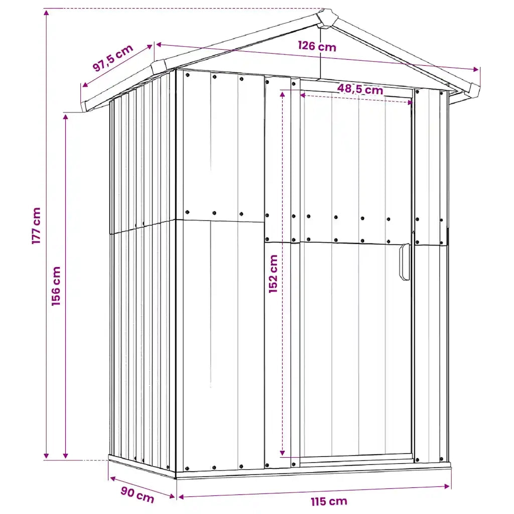 Capanno da Giardino-Casetta da Giardino Antracite 126x97,5x177cm in Acciaio Zincato
