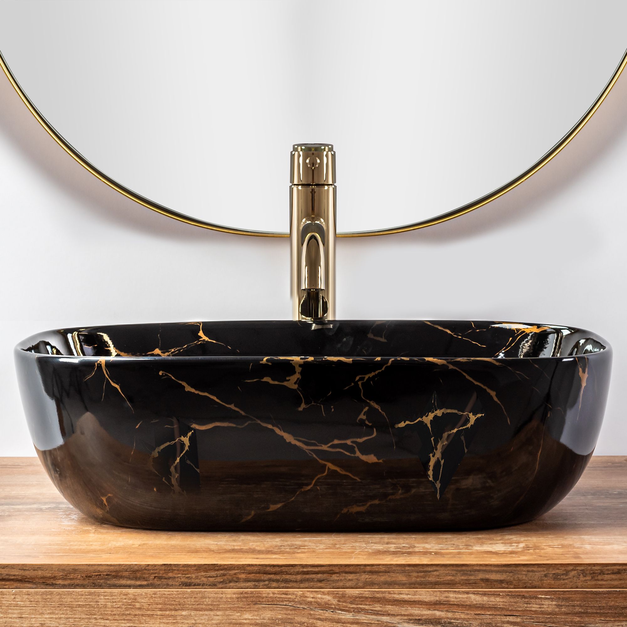 Lavabo Da Appoggio Rea Belinda Black Marble Shiny