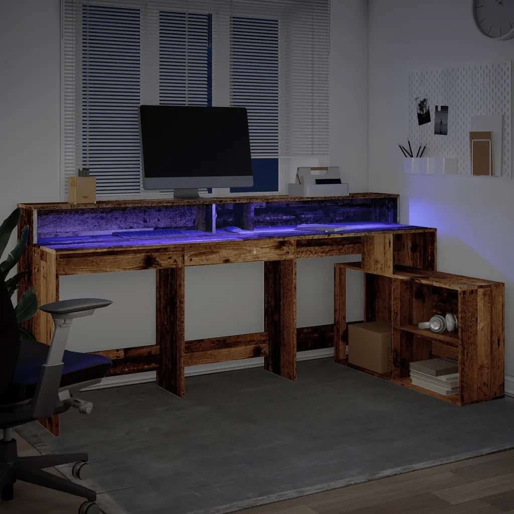 vidaXL Scrivania con Luci LED Legno Antico 200x104x91 cm in Truciolato